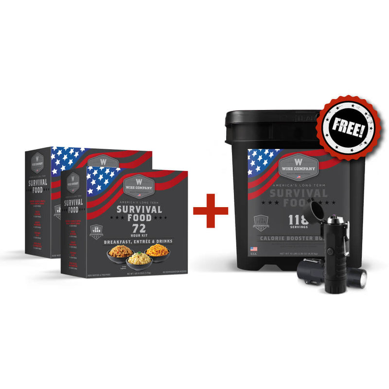 Buy 2 x 72 Hr Kits, Get a Free Calorie Booster Bucket and Plasma Lighter
