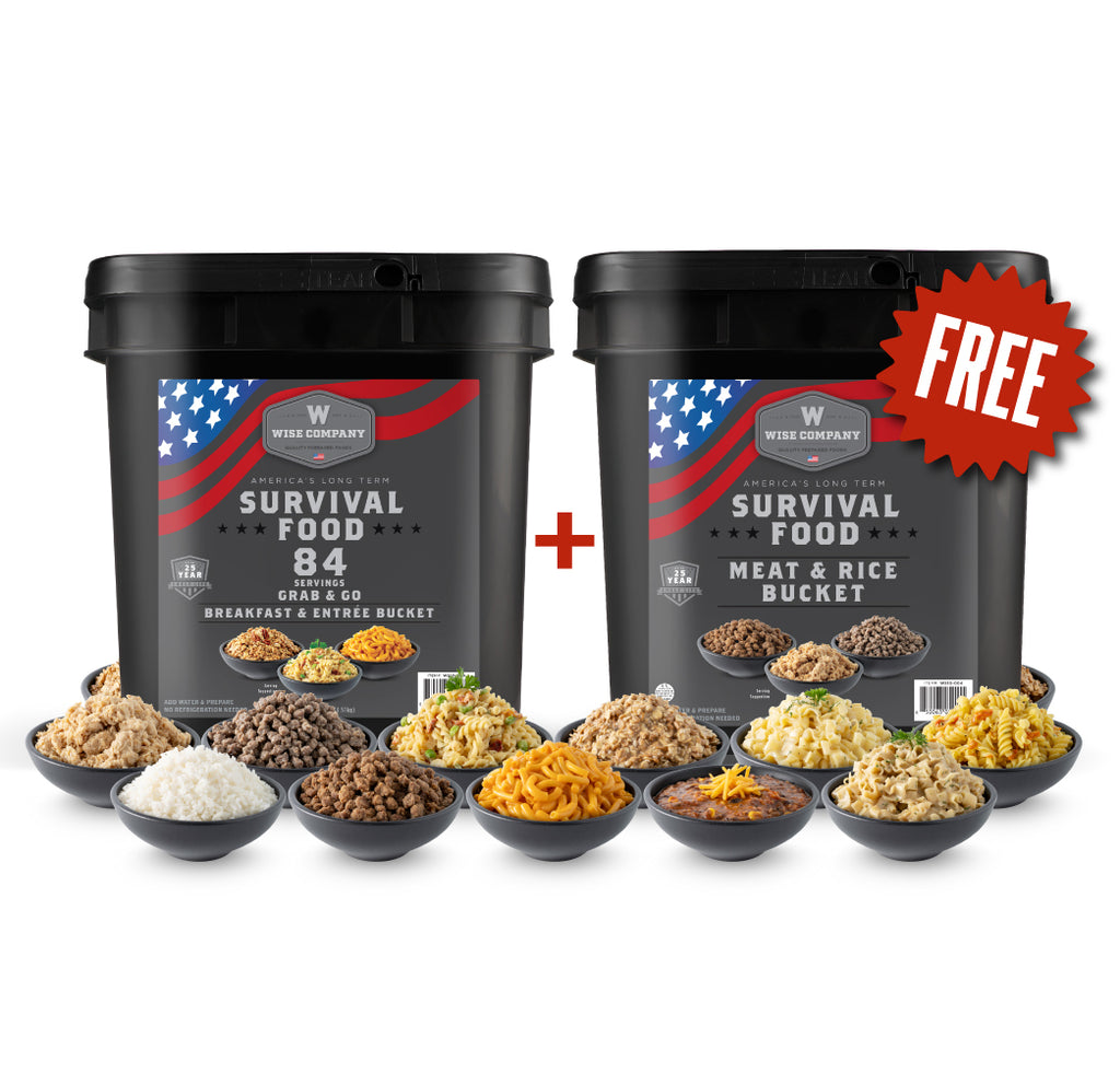 Buy a 84 Serving Breakfast & Entree Bucket, Get a Meat Bucket Free