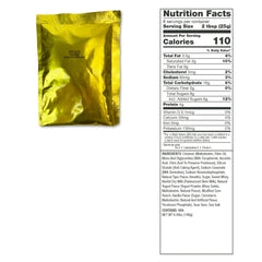 Creamy yogurt-style dessert mix in shiny gold pouch with nutrition facts and ingredients label