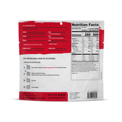 Back of Strawberry Granola Crunch pouch with nutrition facts, preparation steps, and branding