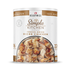 ReadyWise Simple Kitchen freeze-dried diced chicken can front view, 16 servings