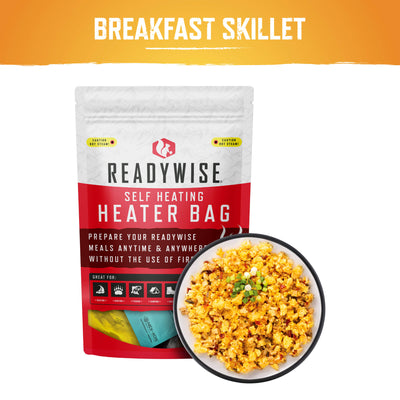 ReadyWise self heating breakfast skillet meal with a bowl of scrambled eggs and veggies