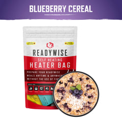 ReadyWise self heating heater bag with coconut blueberry multi-grain cereal bowl