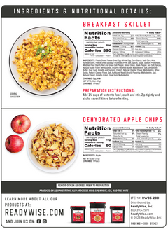 Breakfast skillet and dehydrated apple chips nutrition facts, ingredients, and serving images