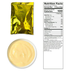 Vanilla pudding mix in gold packet, bowl of vanilla pudding, and nutrition facts label.