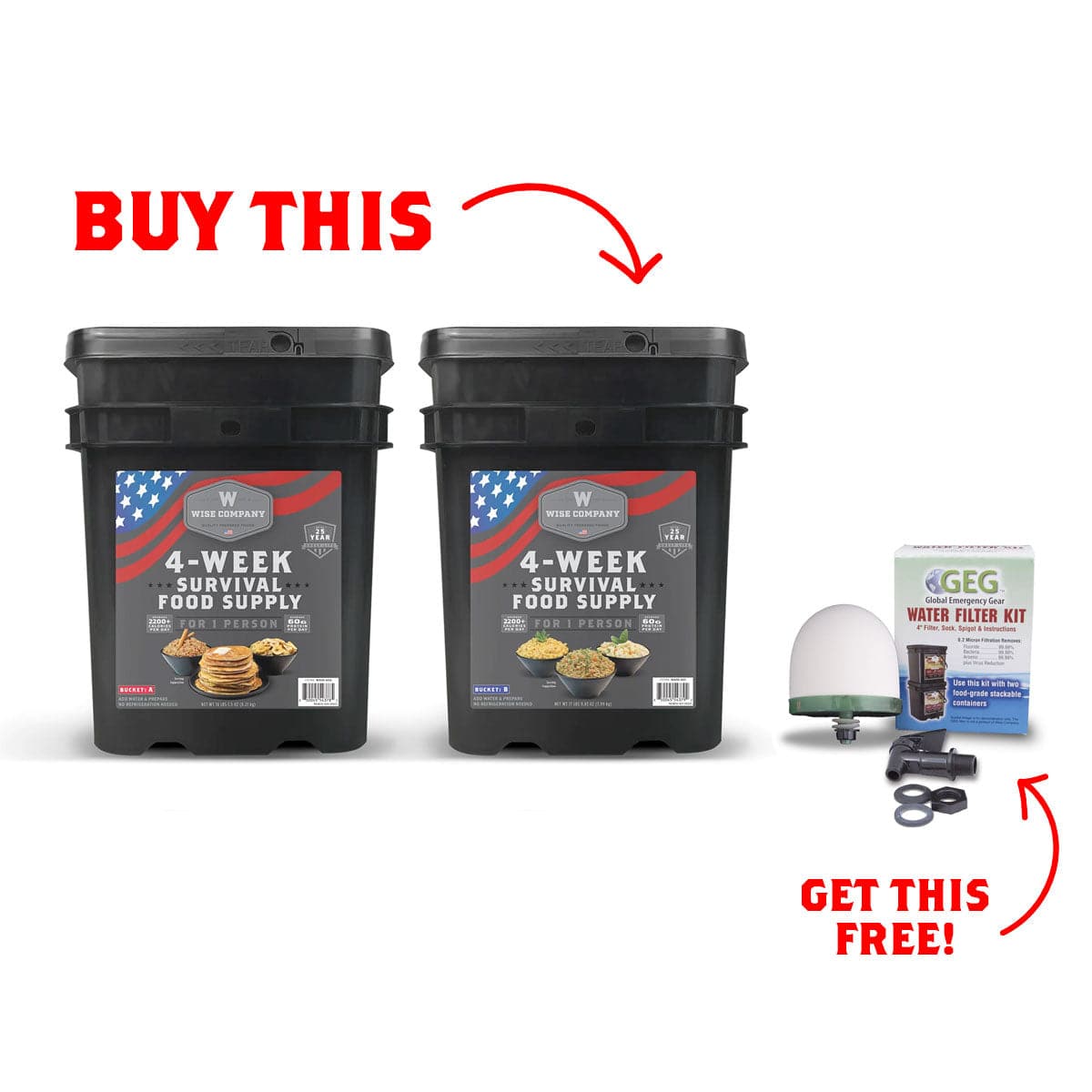 Buy a 4 Week Food Supply, get a Free Water Filter Kit