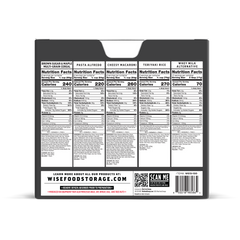 Back of Wise Food Storage 72 Hour Kit box with nutrition facts for emergency meals