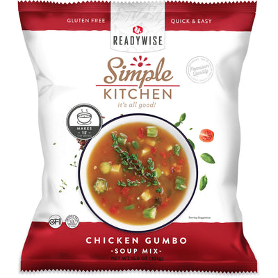 ReadyWise Simple Kitchen Chicken Gumbo soup mix gluten free pouch with gumbo bowl image