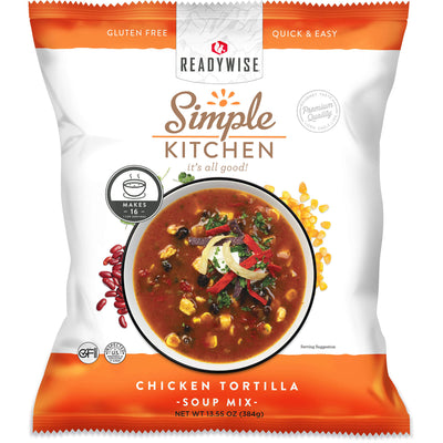 ReadyWise Simple Kitchen Chicken Tortilla Soup Mix gluten free packaging with soup image